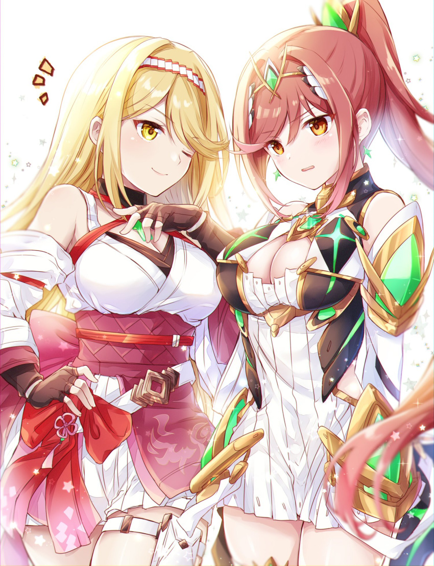 2_girls alluring alternate_costume shangazi_na_niece matiti_ya_blonde_nywele kubwa kifua_jewel glimmer_(xenoblade) glimmer_(xenoblade)_(cosplay) mythra_(xenoblade) mythra_(xenoblade)_(cosplay) uiblaxe_eyes_eyes ronicles_2 xenoblade_chronicles_3 xenoblade_chronicles_3:_future_redeemed yellow_macho